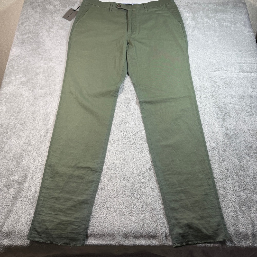 Spier & Mackay Linen Chino Pants Mens 38 Green Slim High Rise Cotton Blend NWT